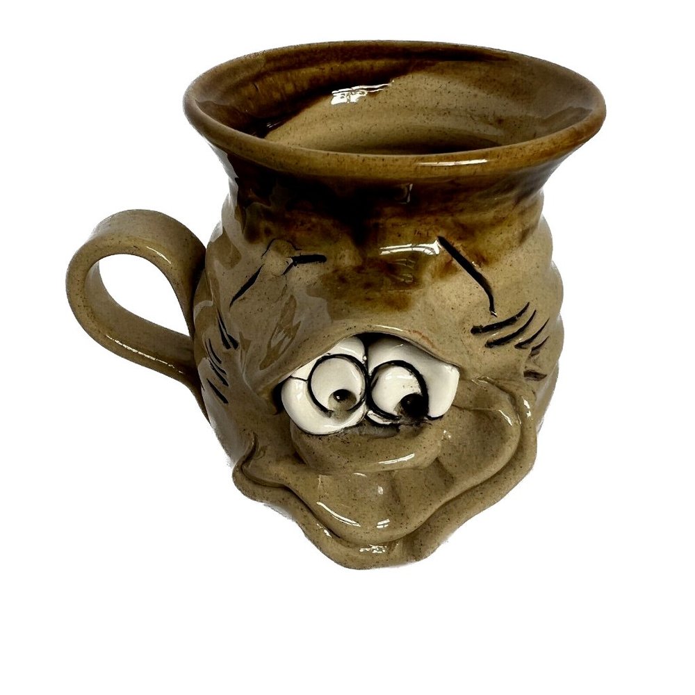 Pretty Ugly Pottery Made In Wales Comic Face Ceramic Coffee Mug 8 oz 3D Crooked